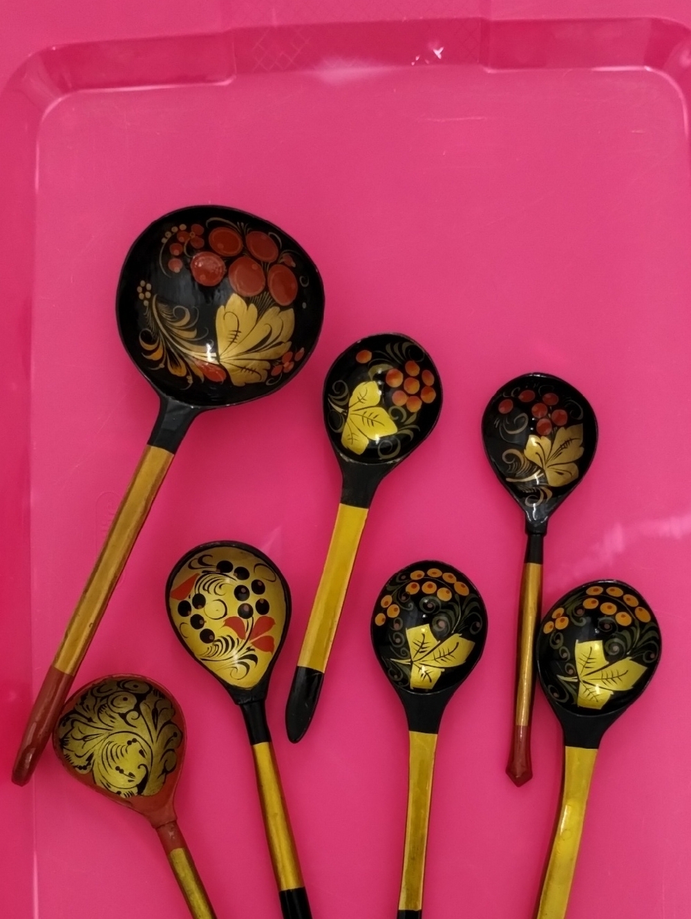 Hand-Painted Russian Style Lacquer Spoons - Black, Gold, Red Decor